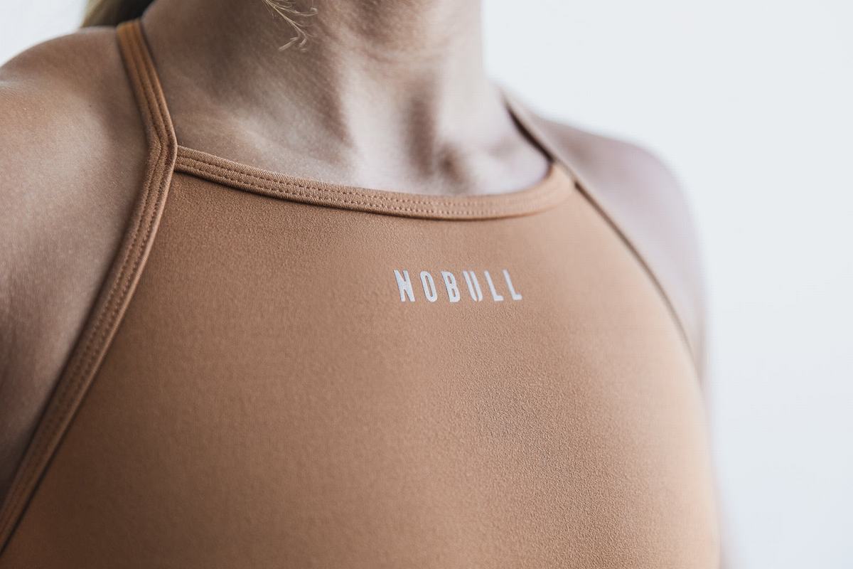 Nobull High-Neck Matte Women's Sports Bras Brown | Australia (AL0743)